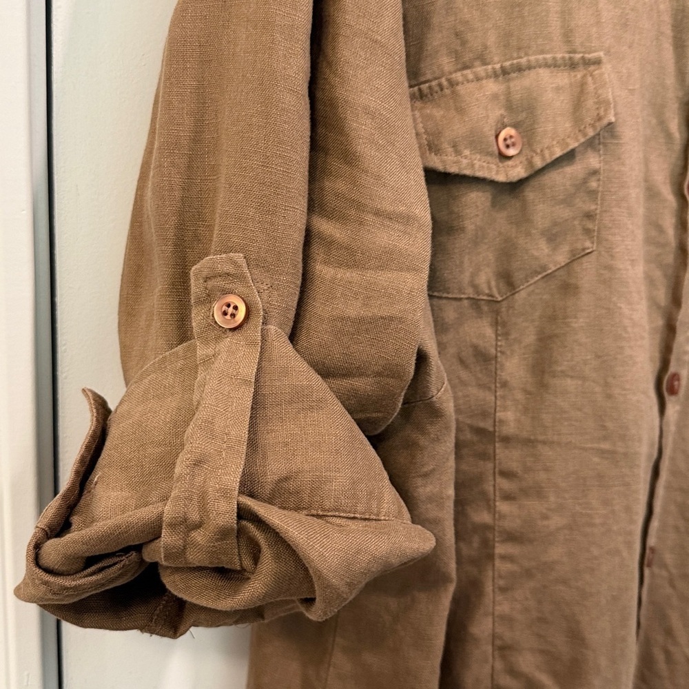 Chaus Brown Linen Button-down Shirt - Picture 7 of 11
